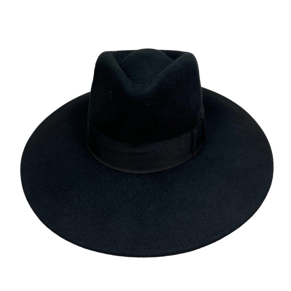 Brixton‎ Felt Wool Fedora Hat Women Wide Brim Ribbon Trim Black XS 6 3/4 (54CM)